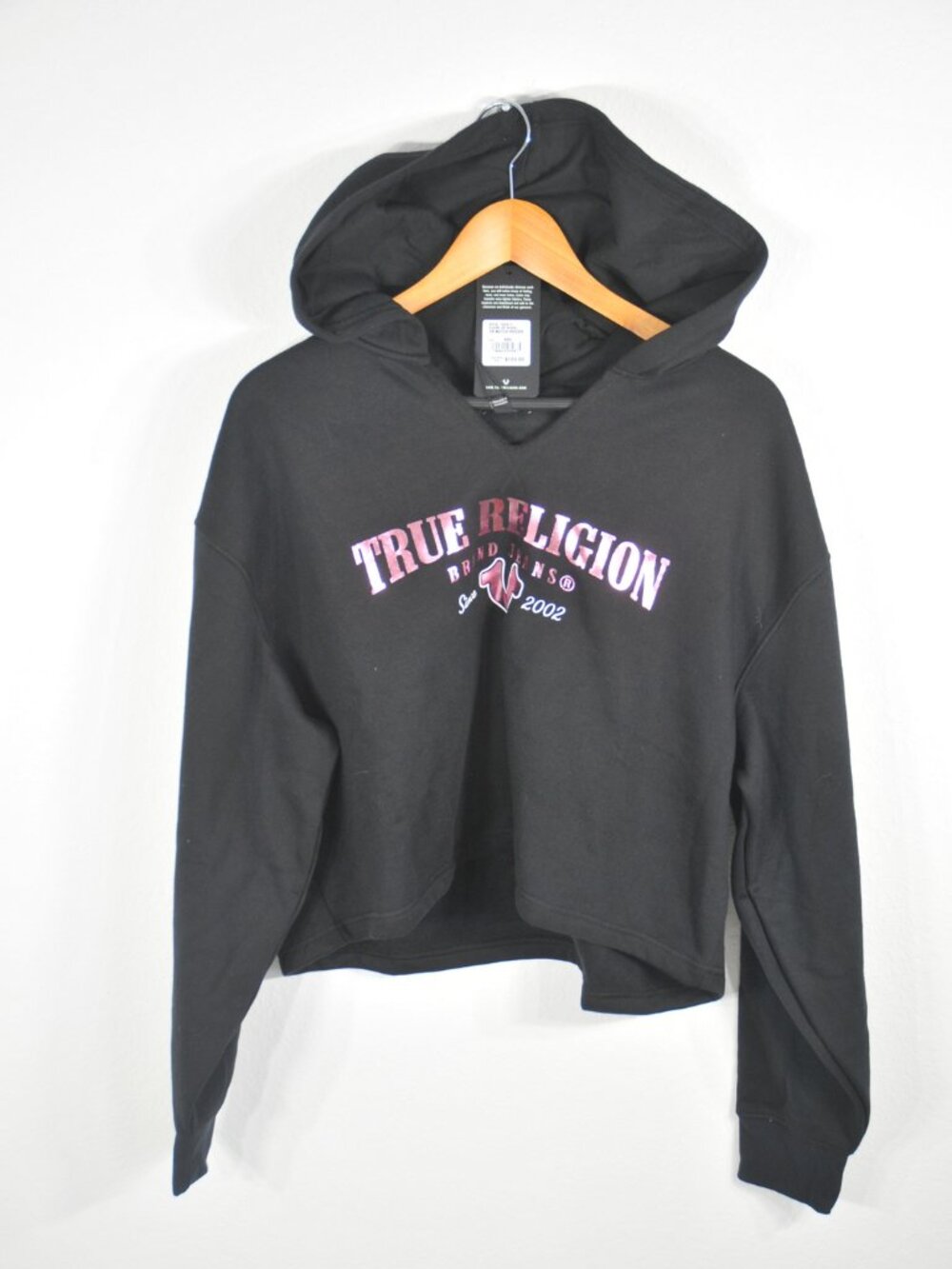 True Religion Women's Notch Hoodie 2XL Crooped Long Sleeve Printed Jet Lag NWT